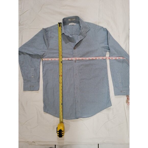 Calvin Klein Men Long Sleeve Collared Botton-up Plaid Gray Blue White Regular 18 - Picture 6 of 10